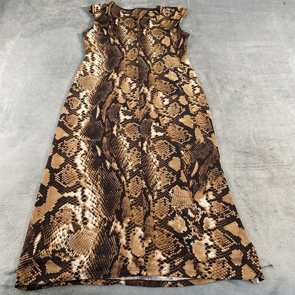 Chicos Maxi Dress Womens 3 Brown Snakeskin Animal Print Knot Front V-Neck Lined - Picture 3 of 9
